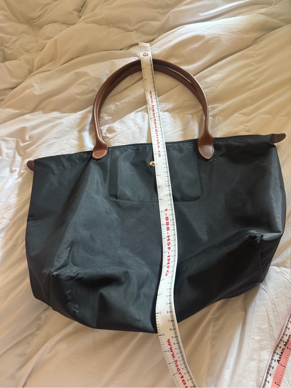 Authentic Longchamp Le Pliage Classic Black & Brown Tote Euro Chic - Picture 10 of 10